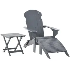 TIRAMISUBEST 3-Piece Adirondack Set - Folding Chair with Ottoman & Side Table, Outdoor Fire Pit Furniture for Patio, Backyard (Gray)