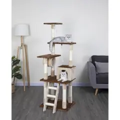 Go Pet Club 67" Beige and Brown Cat Tree Furniture F215 - Beige/Brown
