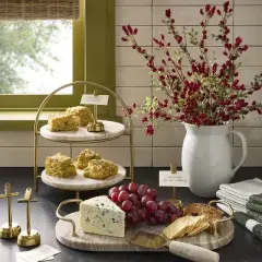 Tiered Marble and Brass Serving Stand Warm Beige - Hearth & Hand&trade; with Magnolia: Farmhouse Kitchen Two-Tier Tray