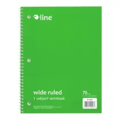 C-Line&reg; 1-Subject Notebook, 70 Page, Wide Ruled, Green, Pack of 12