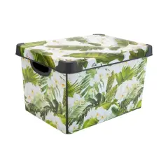 Simplify Storage Tote Organizer Tropical Leaf Print White