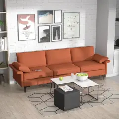 Costway Modern Modular Fabric 3-Seat Sofa Couch w/ Socket USB Ports & Metal Legs Red\Green