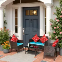 FIONECA 4-Piece Outdoor PE Rattan Sofa Set with Coffee Table and Sapphire Blue Cushions