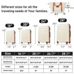 MOEPISY Luggage Sets 4 pcs with Bag Spinner Suitcase with TSA Lock Lightweight Luggages, Brown and White