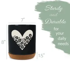 Elanze Designs Floral Heart Flowers Arrangement Love� Ceramic Cork Bottom Black Large Capacity Utensil Holder Crock for Countertop Storage, Stylish &