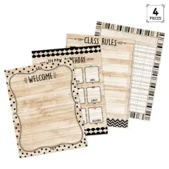 Creative Teaching Press&reg; Core Decor Black, White, and Wood Classroom Essentials 4-Chart Pack