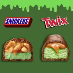 Snickers, Twix Halloween Ghoulish Green Chocolate Candy Fun Size Assortment - 20.13oz/35ct