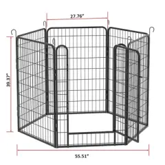 Angel Sar 39.37"H Heavy Duty Metal Dog Play Pen Indoors with Automatic Gravity Locking Mechanism, 6 Panels Dog Fence Outdoor for Yard with PVC Pads