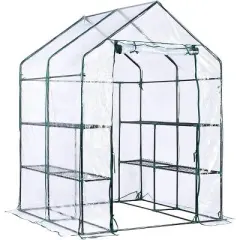 Outdoor Gardening Greenhouse, 56.3x56.3x76.77 Inch 6 Shelf Walk in, Heavy Duty Metal Frame,PE Cover, Roll Up Door, All Season Plant House