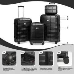 Luggage Set 4 Piece Suitcase Set 12" 20" 24" 28" Hardside Travel Luggage Sets With Spinner Wheel TSA Lock
