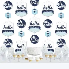 Big Dot of Happiness Hello Little One - Blue and Silver - Boy Baby Shower DIY Dangler Backdrop - Hanging Vertical Decorations - 30 Pieces