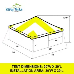 Party Tents Direct Weekender Outdoor Canopy Pole Tent, Yellow 20 ft x 20 ft