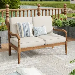 Christopher Knight Home Tulip Patio Rustic Acacia Wood Loveseat with Water-Resistant Cushions