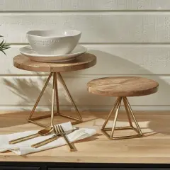 Split P Wood & Gold Triangle Serving Stand Tall