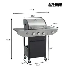 NicBex 3-Burner propane Gas BBQ Grill,37000BTU Output Outdoor Grill with SideBurner&Foldable Side Table,Enameled Cast Iron Cooking Grids