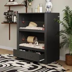 FUFU&GAGA Black Double-Layer Semi-Open Hamster House in Furniture Style