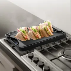 VEVOR Reversible Grill/Griddle, 14x8.5 inch Pre-Seasoned Cast Iron Griddle, Portable Rectangular Pan with Handle, Family Cookware, Black