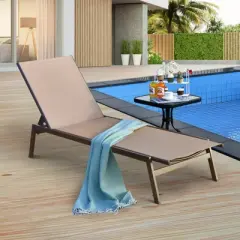 Tangkula Patio Chaise Lounger with 6-Postion Adjustable Backrest and Breathable Fabric Brown