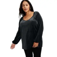 June + Vie by Roaman's Women&rsquo;s Plus Size Sweetheart Velour Top