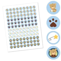 Big Dot of Happiness Baby Boy Teddy Bear - Baby Shower or Birthday Party Round Candy Sticker Favors - Labels Fits Chocolate Candy (1 sheet of 108)