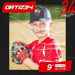 Ortiz34 9" Graffiti Youth T-Ball Glove, Right Hand Throw, Easy Close, No Break-In, Lightweight, Black/Red