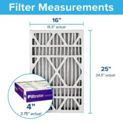 Filtrete 16" x 25" x 4" Allergen Bacteria and Virus Deep Pleat Air Filter 1550 MPR: MERV 12 Electrostatic Furnace Filter