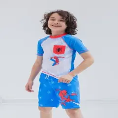 Marvel Avengers Hulk Spider-Man Boys Rash Guard and Swim Trunks Outfit Set Little Kid to Big Kid