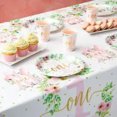 Sparkle and Bash 3 Pack Floral Plastic Tablecloth, Baby Girls First Birthday Decorations, 54x108 in