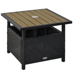 Syemin Patio Side Table, 2-Tier Outdoor Coffee Table, Patio Furniture for Drinks, Dining, Games, Storage, Black, 21.75"*21.75"*18"