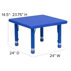 Flash Furniture 24" Square Plastic Height Adjustable Activity Table Set with 4 Chairs