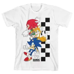 Checkered Sonic The Hedgehog, Tails and Knuckles Youth Boy's White T-Shirt
