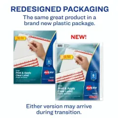 Avery 8 Tab Plastic Dividers for 3 Ring Binder, Easy Print & Apply Clear Label Strip, Index Maker Customizable Frosted White Tabs, 1 Set (11450)