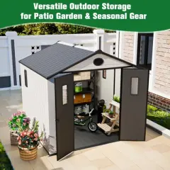 EAGLE PEAK  Resin Outdoor Storage Shed, Garden Shed with Floor and Lockable Doors, Tool and Equipment Storage, White/Gray