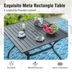 Captiva Designs 6pc Patio Slat-top Square Table & Textilene Reclining Foldable Chairs & Market Umbrella