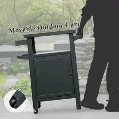 DOMETOUR Grill Carts Outdoor with Storage and Wheels, Whole Metal Portable Table and Storage Cabinet for BBQ,Deck,Patio,Backyard(Dark Grey)