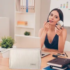 Unique Bargains PU Leather Makeup Bag Large Makeup Bag Make Up Brush Organizer Bag Toiletry Bag for Women 1 Pcs