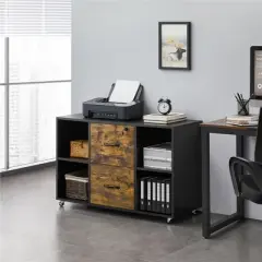 Yaheetech Rolling File Cabinet with 2 Drawers and 4 Open Storage Shelves for Home Office