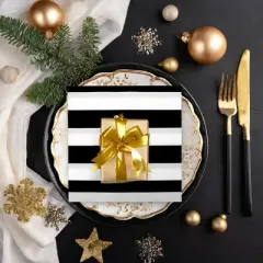 Blue Panda 150 Pack Black and White Paper Napkins - Disposable Striped Napkins for Birthday, Baby Shower, Graduation, 6.5x6.5 In