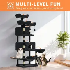 COZONY Multi-Level Cat Tree Tower for Indoor Cats &ndash;Cat Furniture with Condo, Hammocks, Plush Perches, Basket, Dangling Toys Sisal Scratching Posts