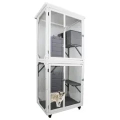 GDFStudio Evan Modern 71.65" Solid Wood and Metal Cat House with Climbing Rack