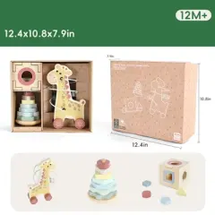 Freniland&trade; - Giraffe Baby 3 in 1 Activity Set Bead Coaster, Stacking Tower and Sorting Cube for 12M+ (CPC Certified)