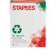 Staples 30% Recycled 8.5" x 11" Copy Paper 20 lbs 92 Brightness 500/RM 492071