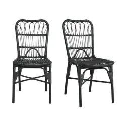 PE Wicker Patio Accent Chair Set Of 2,Modern Armless Chair With Petal-shaped Back,Patio Chairs Wicker,Outdoor Furniture -Maison Boucle