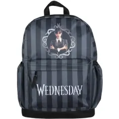 Intimo Wednesday Addams TV Show Portrait Striped Travel School Backpack For Daily Use Black