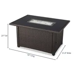 Endless Summer 44 x 32" Rectangular 40,000 BTU Liquid Propane Gas Outdoor Fire Pit Table w/ White Fire Glass, Center Insert and Cover, Brown/Black
