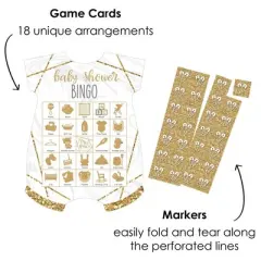 Big Dot of Happiness It&rsquo;s Twins - Picture Bingo Cards and Markers - Gold Twins Baby Shower Shaped Bingo Game - Set of 18