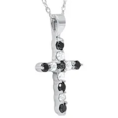 Pompeii3 14K 1/2ct Black & White Diamond Cross Pendant Necklace