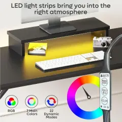 Bestier Gaming Desk 42" Small Computer Desk for Home Office with LED Lights & Monitor Stand