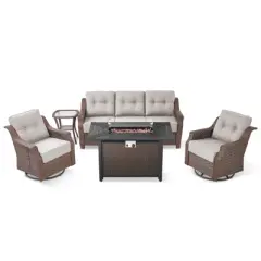 Gymojoy Outdoor Sofa Swivel Chairs Ottoman with Fire Pit Table