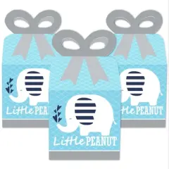 Big Dot of Happiness Blue Elephant - Square Favor Gift Boxes - Boy Baby Shower or Birthday Party Bow Boxes - Set of 12